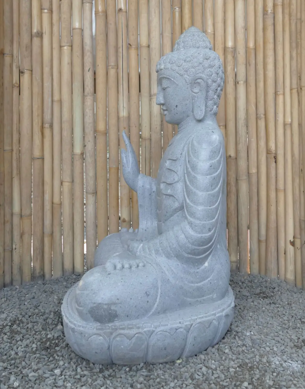  Product image 4 of the product “Seated Buddha made of Riverstone in Abhaya Position - gesture of fearlessness, H.100 cm, natural. ”